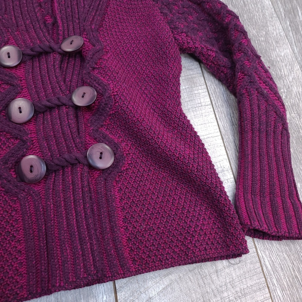Aran Crafts Cardigan Womens Large Purple Merino Wool Button Sweater Ireland - Picture 3 of 5